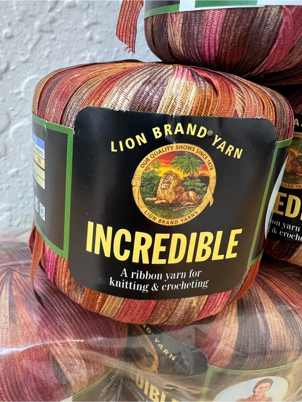 6 skeins Lion Brand Incredible Ribbon Yarn - Autumn Multi (Pack) - Picture 2 of 4